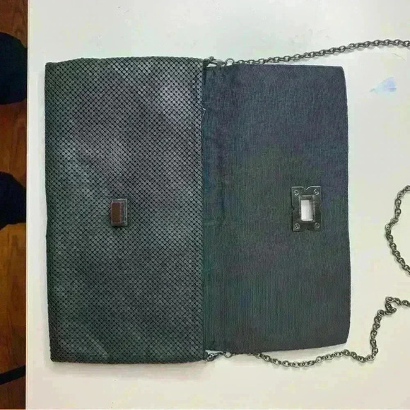 BCBG Maxazria Evening Clutch Handbag Black Metal Chain Strap. - Picture 3 of 10